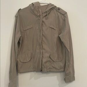 Beige Lightweight Hooded Bomber Utility Jacket